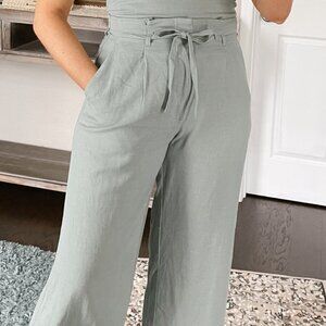 Abercrombie sage green linen blend tie waist pant - size medium